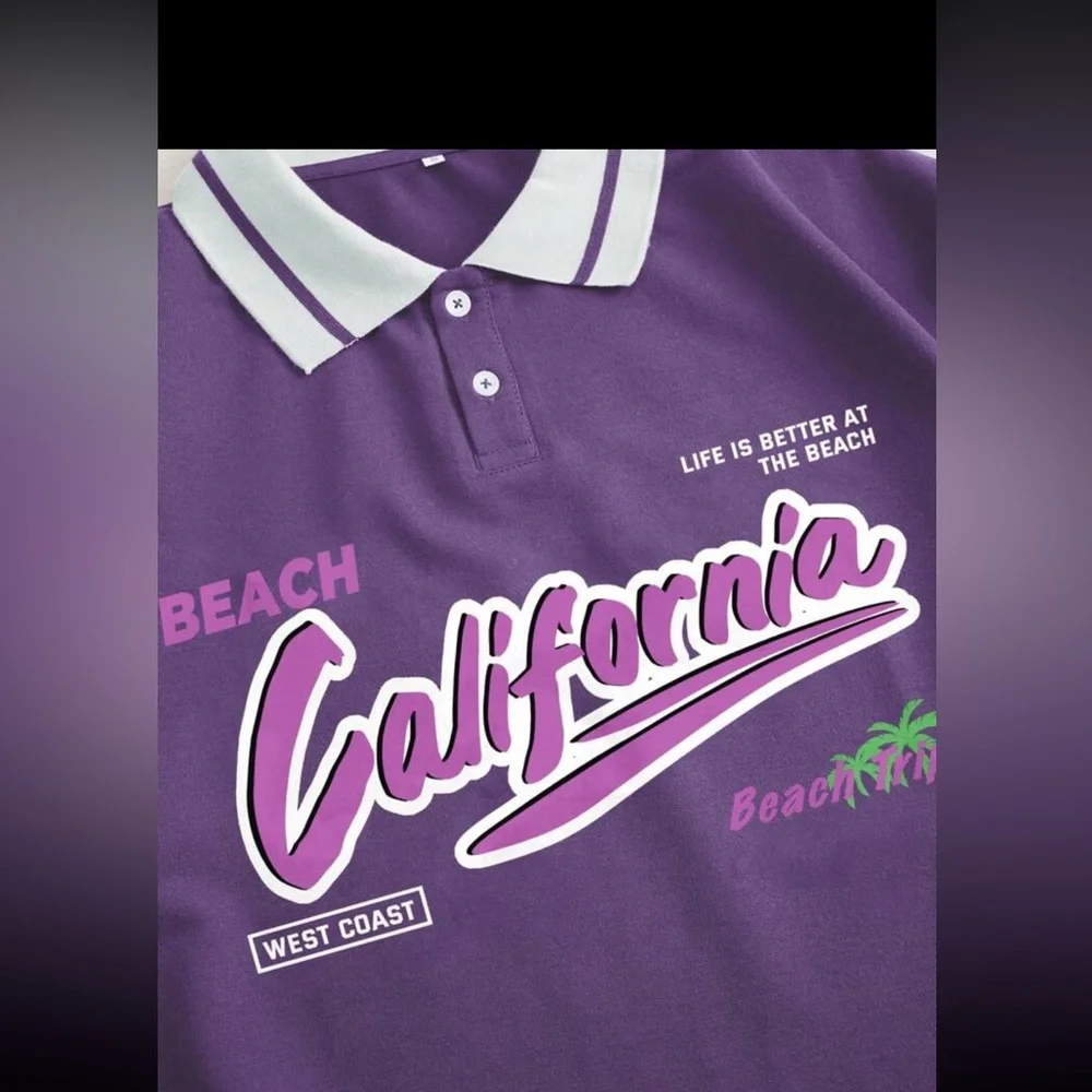 NWT Purple preppy Graphic Polo Shirt - Picture 3 of 3